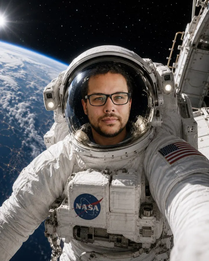 Mickaël Rivière en tenue d'astronaute